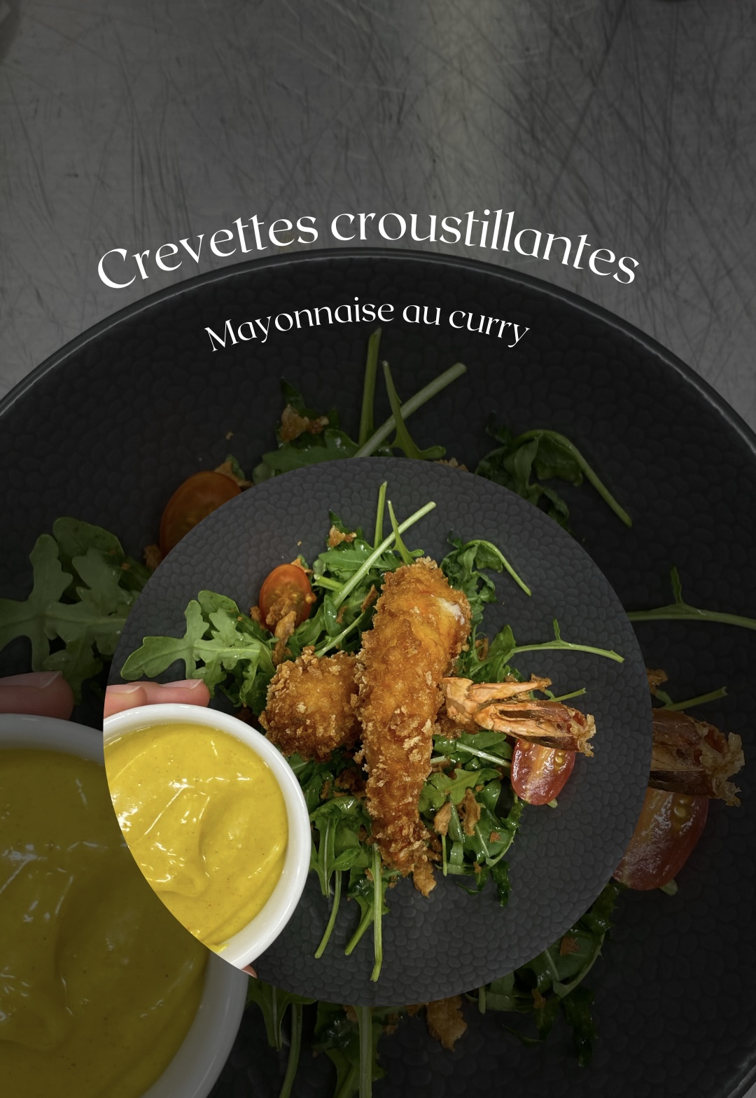 Crevettes croustillantes, mayonnaise au curry